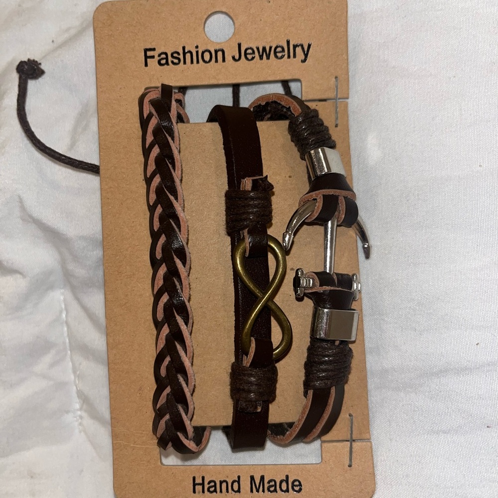 Brand New Brown Leather Bracelet Set